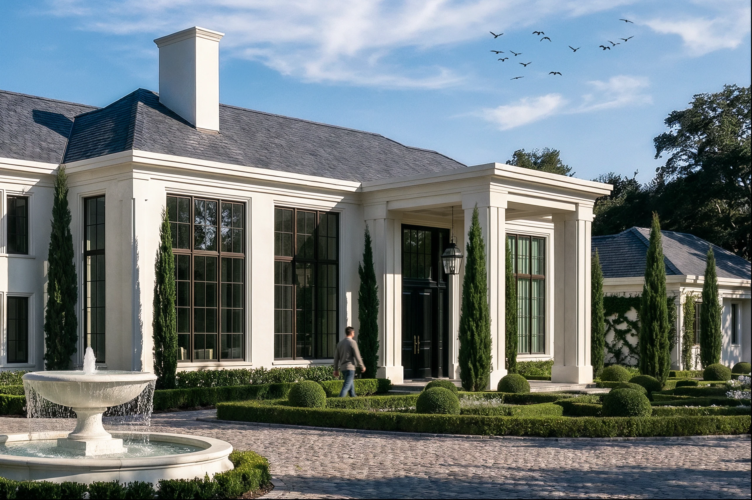 Architectural visualization of the entrance to the Las Vegas Estate residence.
